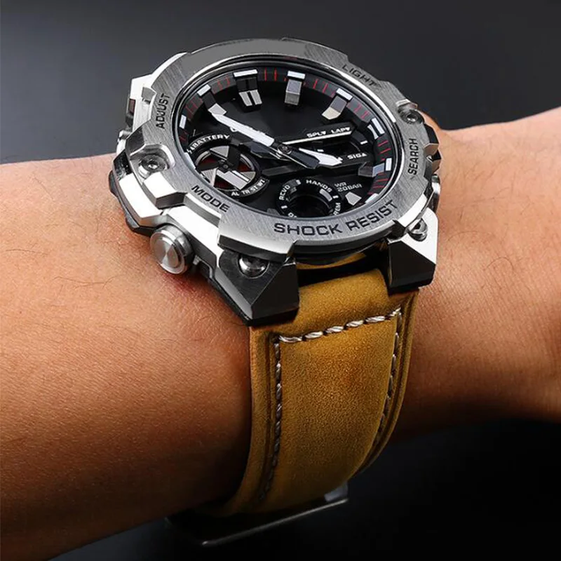 Genuine Leather Strap for Casio G-SHOCK GST-B400 GST-B200 Series Men Retro Cowhide Wrist Band Bracelet Watch Accessories