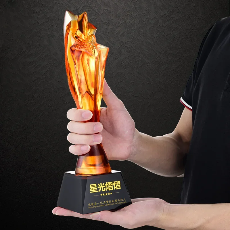 Custom Crystal Five-Pointed Star Glass Trophy, Creative Enterprise Honor Award, Home Decoration, Exquisite Glazed Trophy, 1Pc