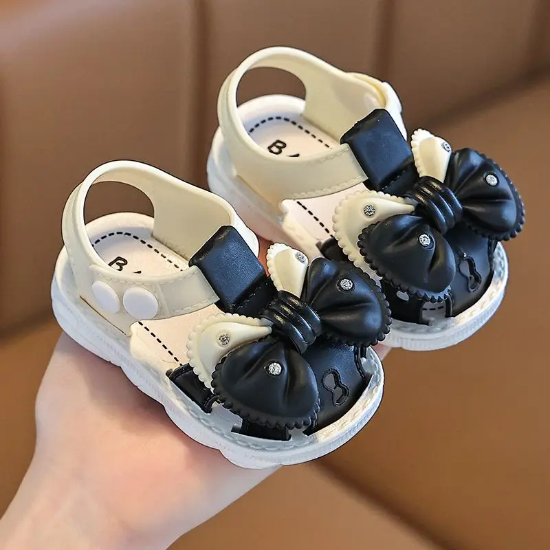 New Summer Aged 0-3 Cute Bow Rhinestone Baby Shoes For Girls Non-Slip Soft-Soled Children Toddler Kids Sandals With Covered Toes kids shoes kids sandals baby sandals sandals and clogs