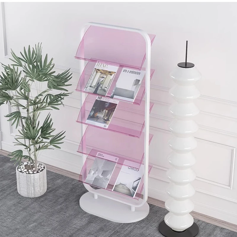 Nordic Acrylic Magazine Rack Floor Standing Office Sofa Side Minimalist Creative Bookshelf Display Organizer Furniture FYMR