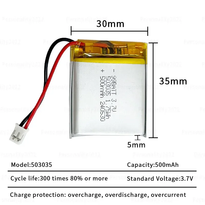 10 Pezzi Batteria Ricaricabile Li-Po 3.7V 500mAh (Modelli 503035, 603035, 053035) per Altoparlante Bluetooth, Dash Cam, GPS, Registratore Auto - Image 3