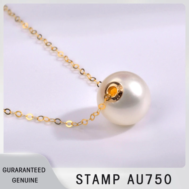 Natural Freshwater Pearl Pendant Necklace 18K Pure Yellow Gold Chain White Pink Purple Round Pearl Women Fine Jewelry X235 pendant necklace
