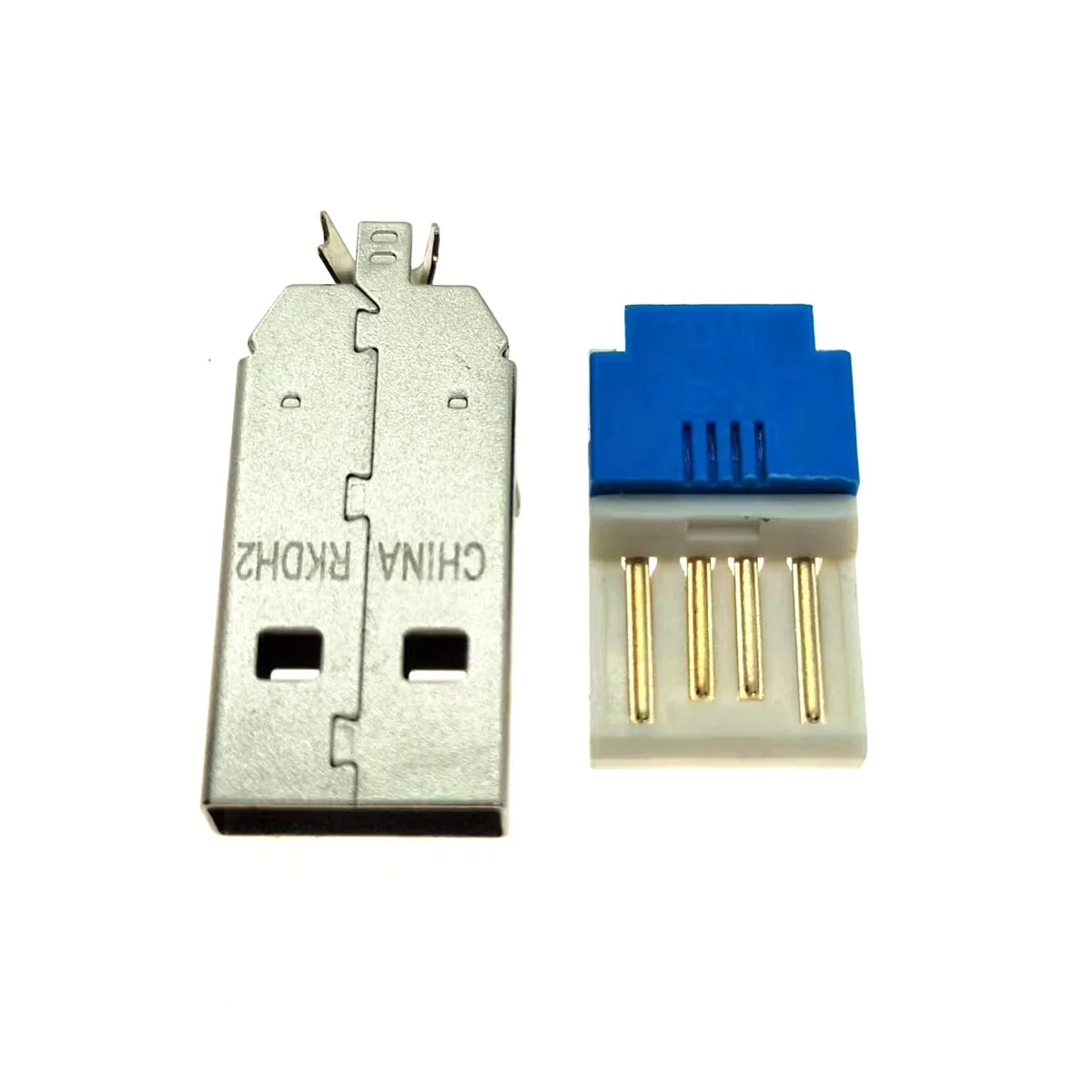 10set 2 in 1 USB A Male Plug With Metal Housing Shell 2.0 USB Connector Punctured Solderless Press Wire Type