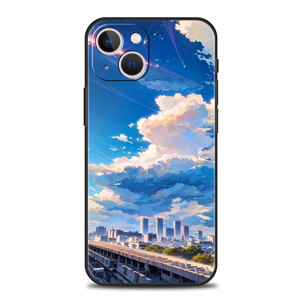 Japan Anime Landscape Luxury Phone Case - Premium Silicone Black Cover