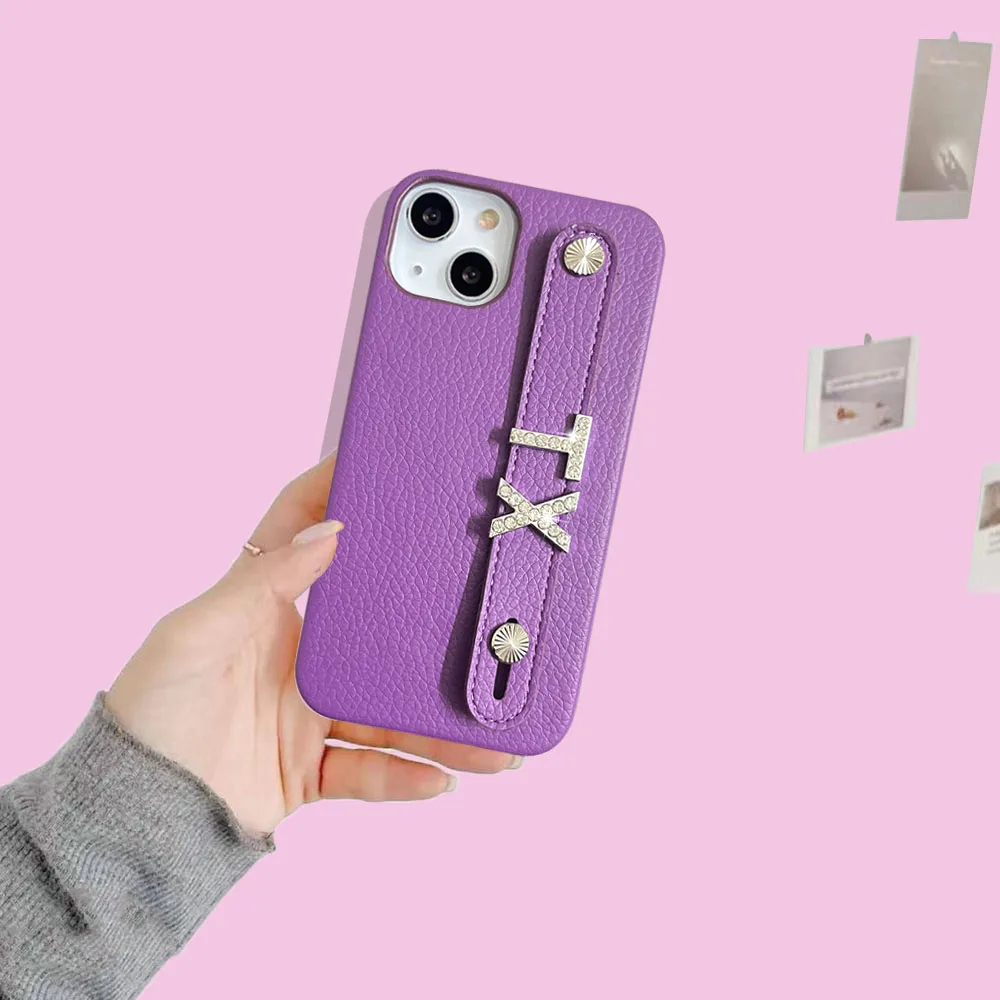 Luxury Personalised Custom Name Silver Diamond Letter Leather Phone Case For Iphone 13 12 11 Pro Max Mini 7 8 Plus X XS Se Cover