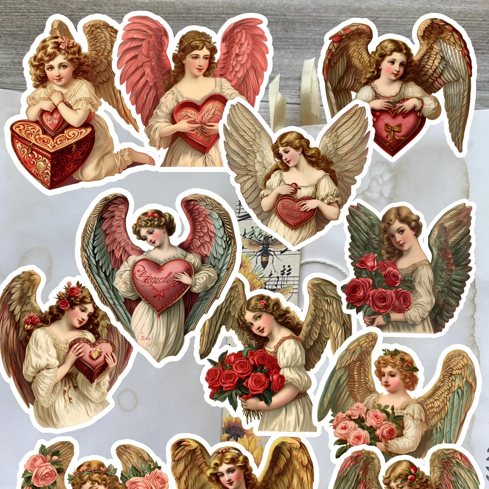 18 Stück Aquarell Retro Valentinstag Retro Engel Aufkleber DIY Scrapbook Tagebuch Dekoration Album Stil Briefpapier Journaling