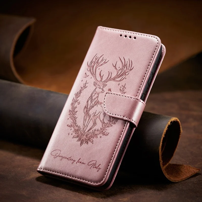 3D Lucky Deer Leather Wallet Phone Case Cover