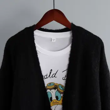 Black Cashmere Blend Wool Soft Winter Warm Knitted V-Neck Women's Cardigans Sweater Korean Fashion Casual Cardigan For Women 6