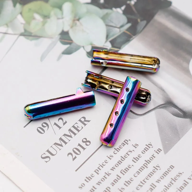 Coolstring Electroplating Gradient Metal Shoelace Tips 22.4*4MM Plating Open Mouth Rope Colored Ends Four Holes Style Lacet Head