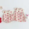 2025 Summer New Baby Girl Strawberry Print Dress & Romper - 98% Cotton Cute Bunny Design Infant Toddler Clothing 1