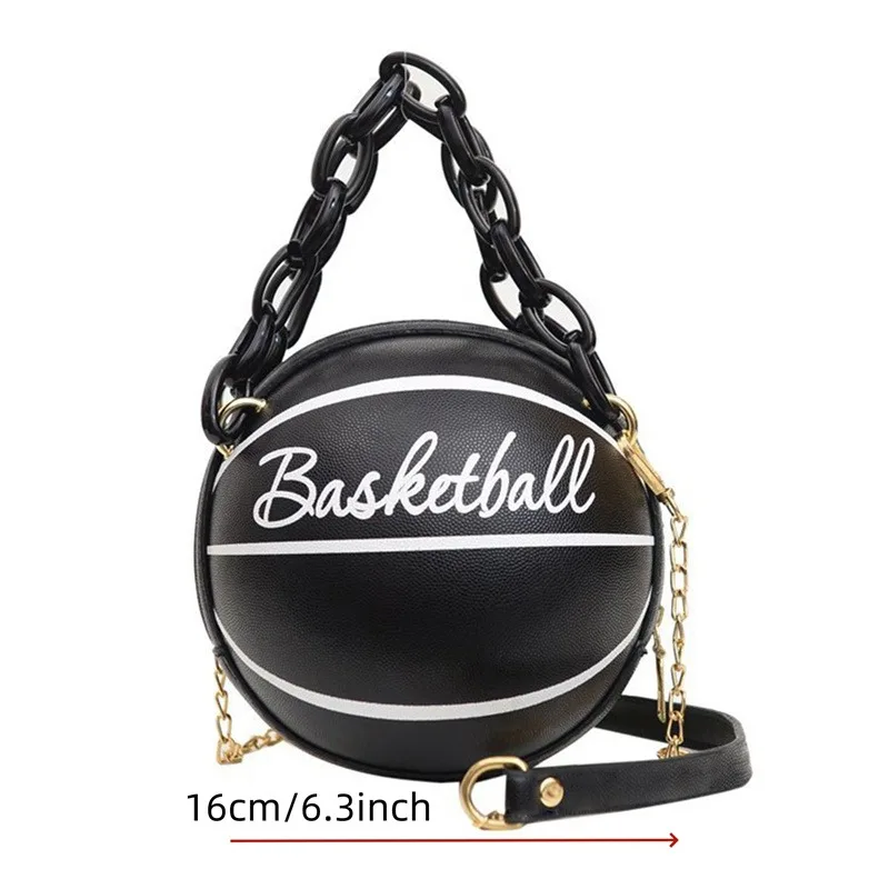 Shoulder Bag Women PU Leather Chain Basketball Letter Print Teenagers Handbag Crossbody