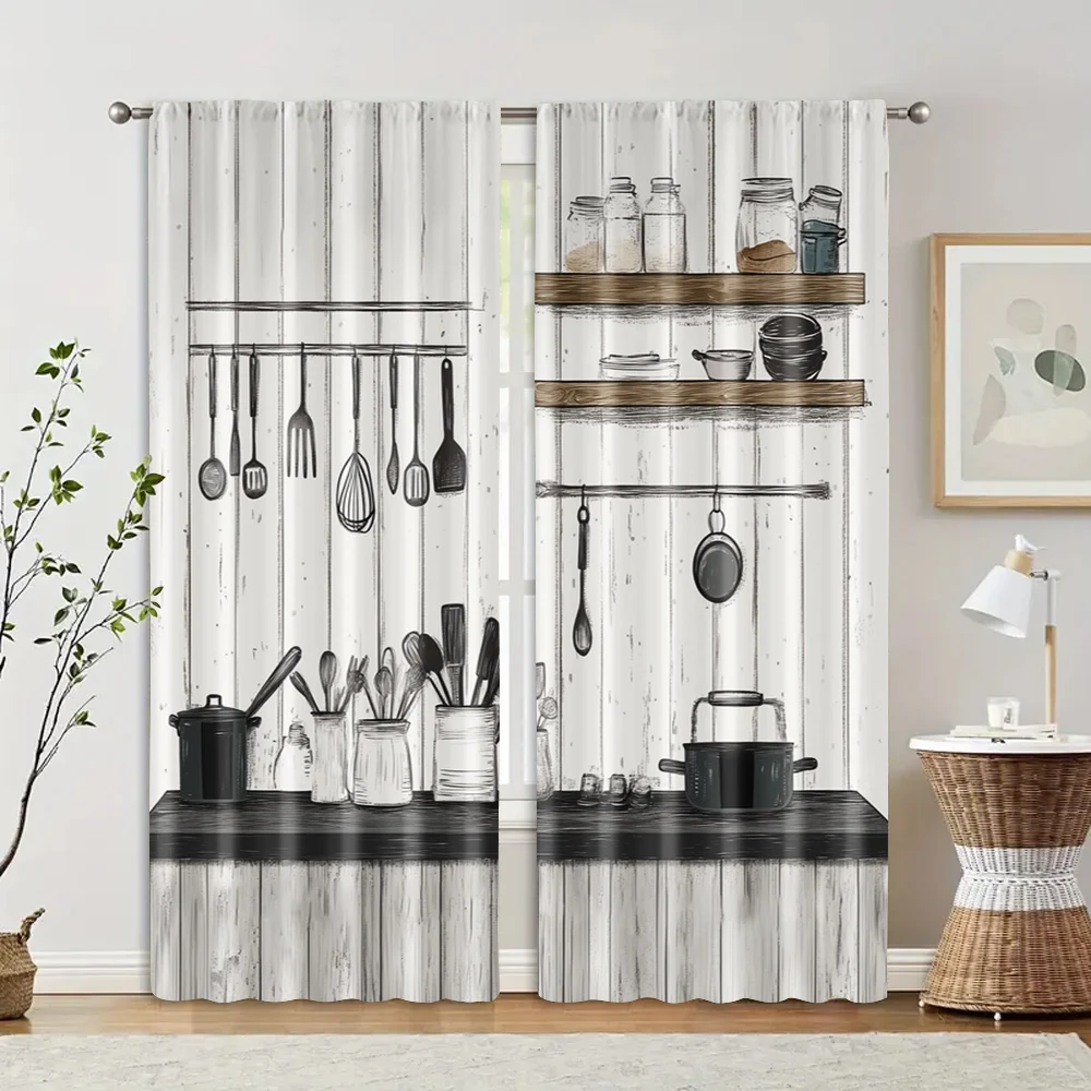 2pcs, Curtains&Window Treatment 2D print Kitchen Rules Farm Machine Washable Fabric (without rod) Decorations For Home Perfect 2
