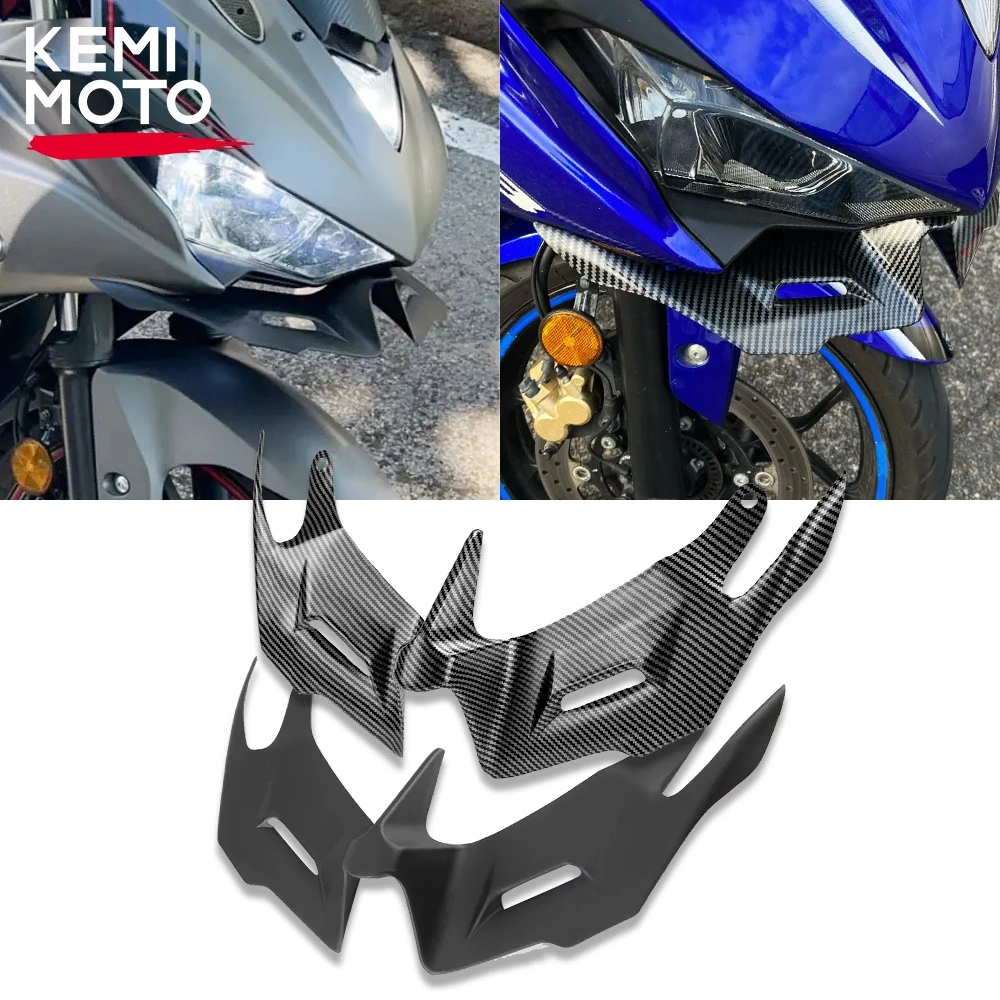 

For YAMAHA YZF-R3 YZF-R25 2014-2018 Fairing Aerodynamic Winglets Front Cover Carbon Fiber Style Motorcycle Wind Wing 2015 2016