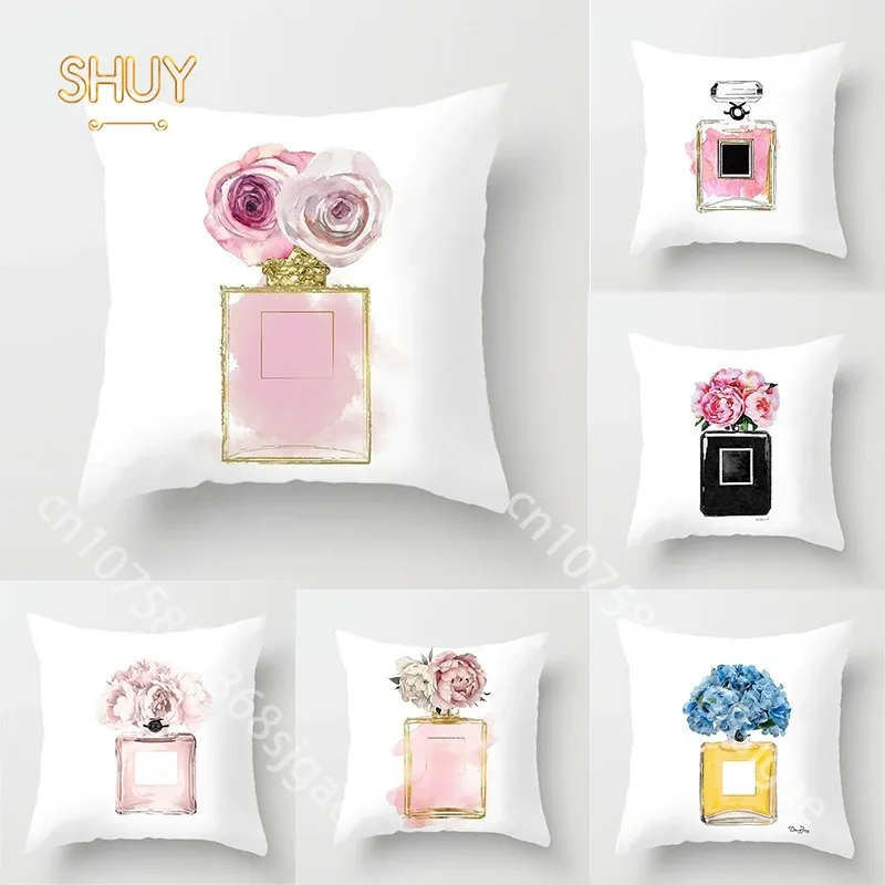 

Floral Pillowcase Perfume Bottles Cushion Covers Creative Flowers Sofa Chairs Couch Throw Pillow Cases Home Decor 45x45cm New