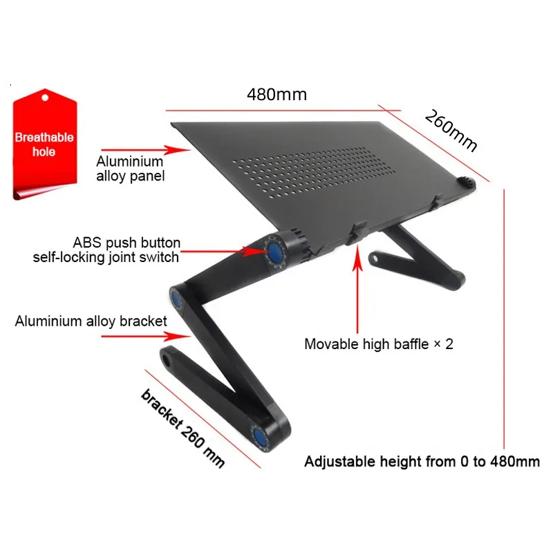 Laptop Desk Stand Adjustable Portable Aluminum Ergonomic Lapdesk For TV Bed Sofa PC Notebook Table With Mouse Pad