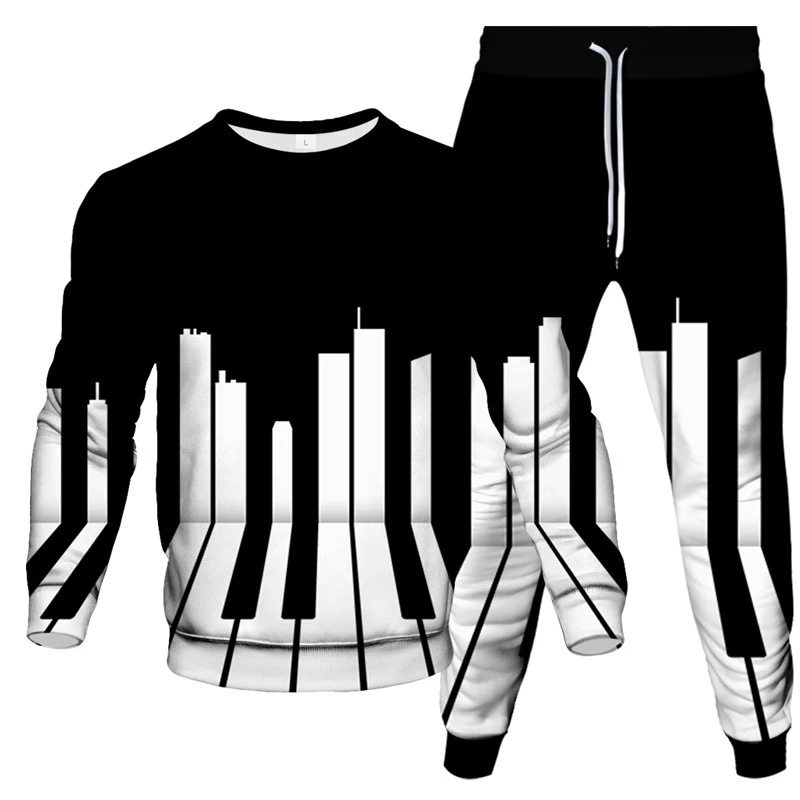 Musical Symbol Piano Violin Fader Audio Mixer Print Men Women Tracksuit Sweatshirt Jogging Pants 2 Piece Set Man Clothing Suit 5