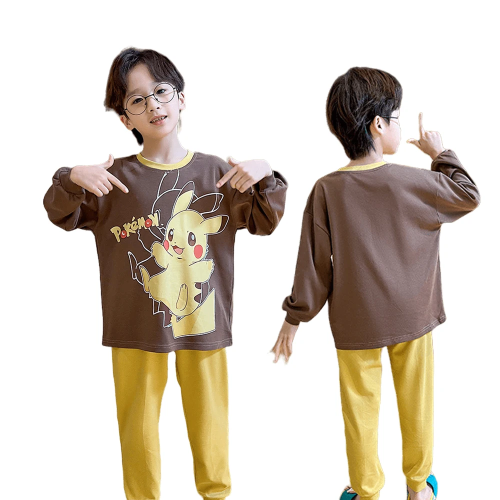 

Anime Pokemon Pikachu Children Cartoon Soft Comfort Home Furnishings Pajamas Kids Clothes Boys Girls Long Sleeved Pants Set