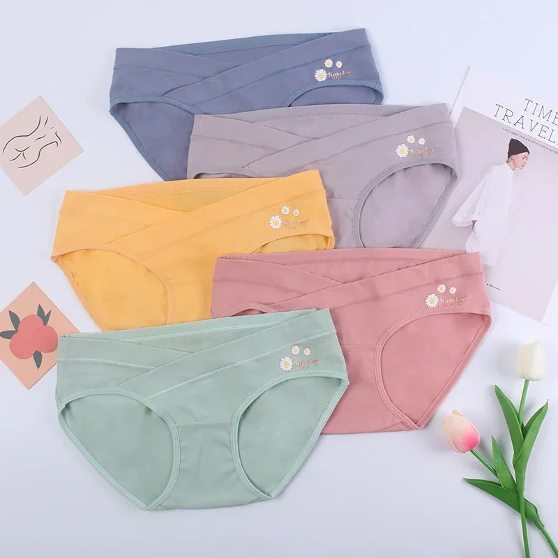 2PCS Lingerie Printed Cotton Maternity Clothes Panties Low Waist V Briefs for Pregnant Women Four Seasons pregnancy Underwear