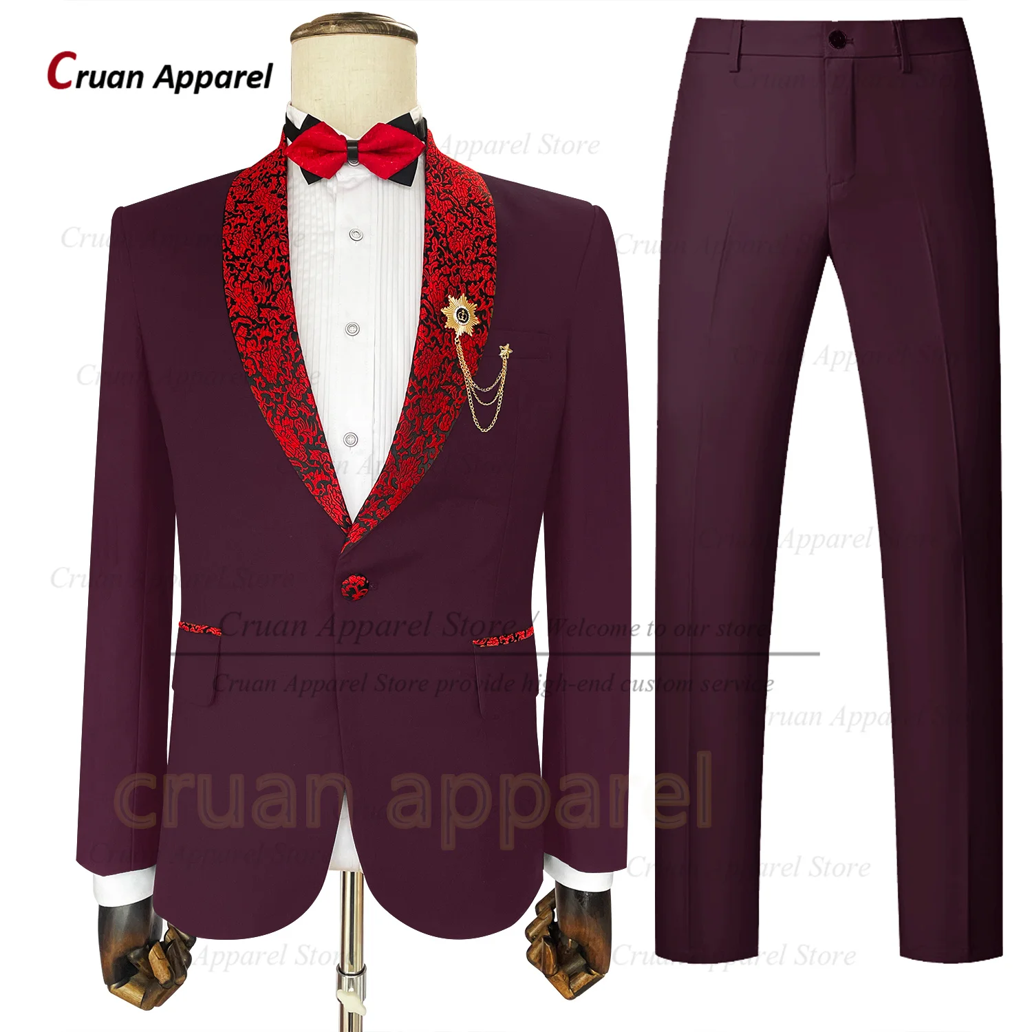 Formal Men Suit Sets Wedding Groomsman Fashion Jacquard Shawl Lapel Jacket Evening Party Tailor-made Slim Fit Blazer Pants 2 Pcs