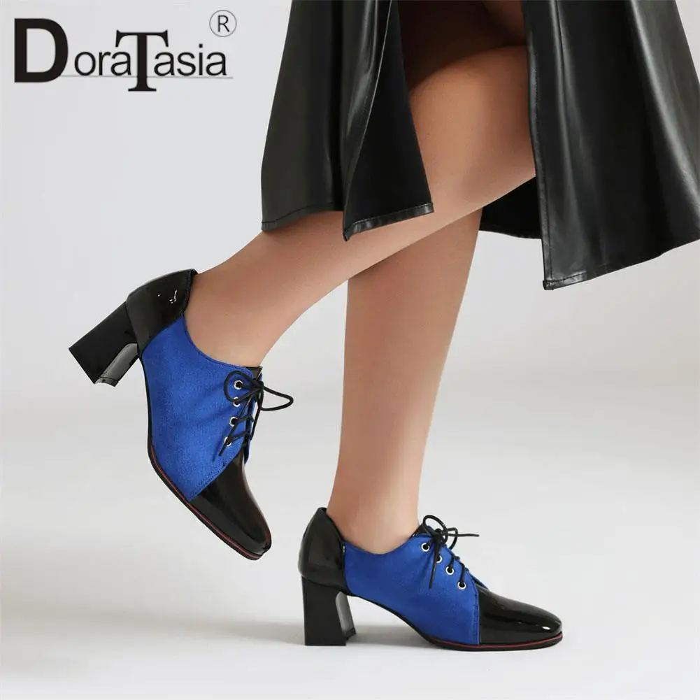 Brand New Ladies Round Toe Oxfords Pumps Fashion Lace-up Thick High Heel women's Pumps Party Office Vintage Brogue Shoes Woman