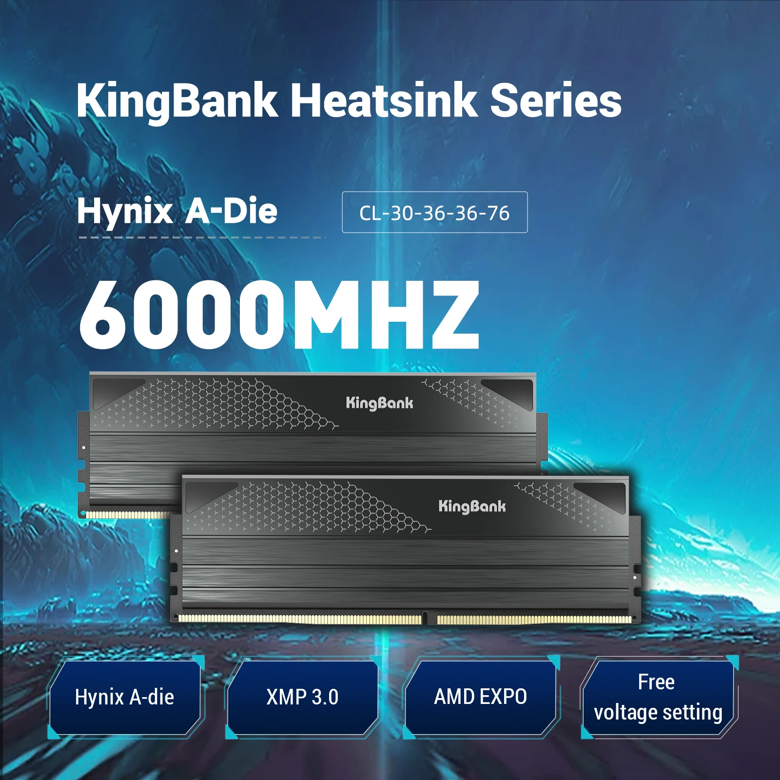 KingBank 데스크탑 PC용 메모리 GB 램, DDR5, 16GB, 16GB, x2, 32GB, 6000MHZ, 지지대 XMP 3.0, 1.35V RAM, 하이닉스 A 다이, 핫 세일