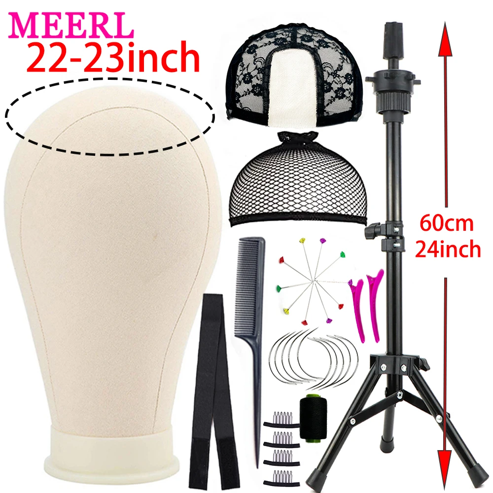 Canvas Block Head Bald Training Mannequin Head With Stand Display