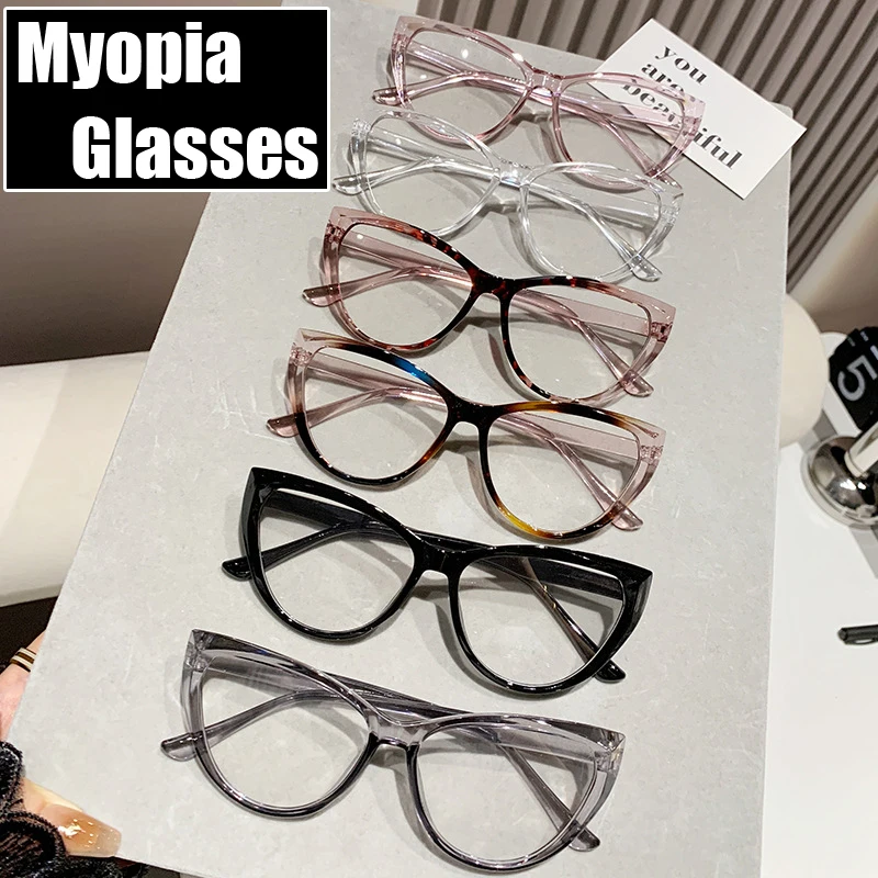 Neue Mode Damen Cat Eye Rahmen Myopie Gläser Luxus Design Blau Licht Blockieren Minus Brillen Nahsicht Brillen 0 bis -4,0