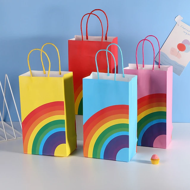 Sacs cadeaux arc-en-ciel pour enfants, sacs à bonbons avec poignée,  mariage, Noël, baby shower, fournitures de fête d'anniversaire, 6 pièces -  AliExpress