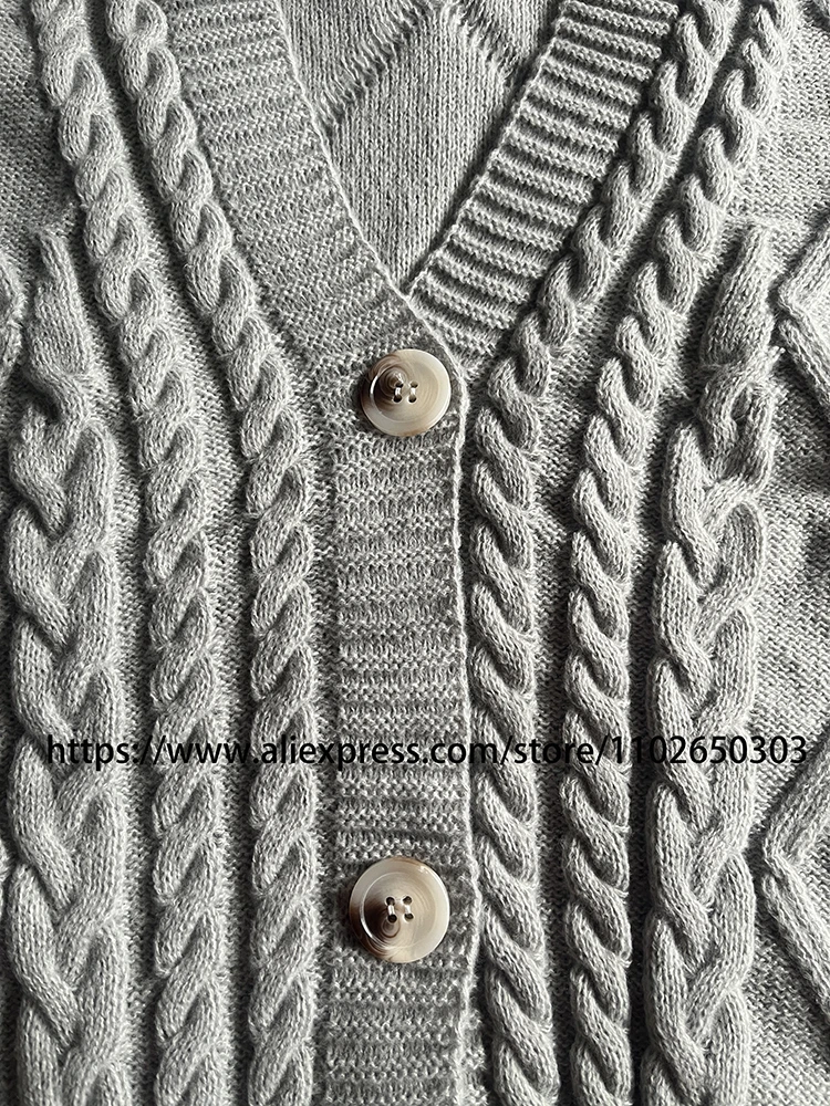 TTPD Cardigan Cozy Chunky Cable Knit V-neck Patched Grey Sweater Jacket for Women Autumn Winter TS Cardigan 4