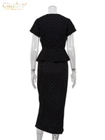Clacive Summer Slim Print Skirts Set 2 Piece Woman 2025 Fashion Short Sleeve Shirt With High Waist Midi Skirt Set Streetwear - Image 6