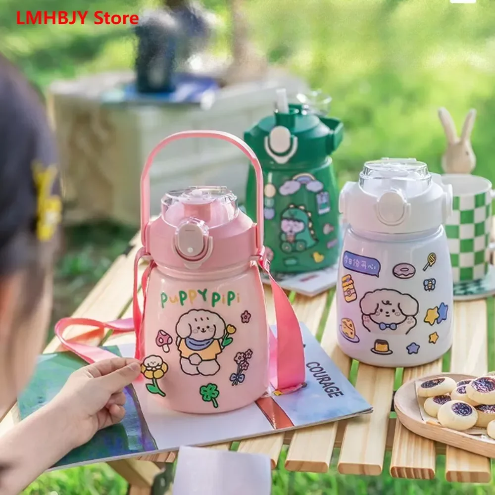 

LMHBJY Netizen Big Belly Insulation Cup Portable Cartoon High Beauty Water Cup Large Capacity Bouncing Straw Children's Kettle