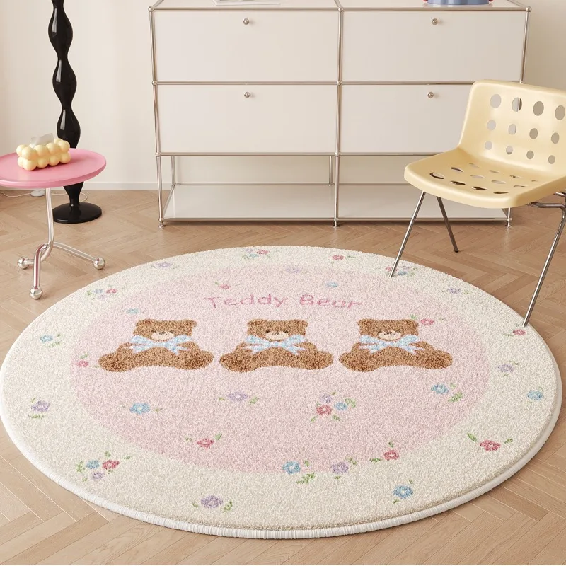 Cute Round Living Room Decorative Carpet Pink Girl Bedroom Bedside Rug Cartoon Bear Home Floor Mat Plush Soft Children's Mats IG 2