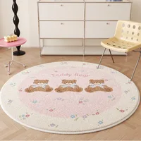 Cute Round Living Room Decorative Carpet Pink Girl Bedroom Bedside Rug Cartoon Bear Home Floor Mat Plush Soft Children's Mats IG 2