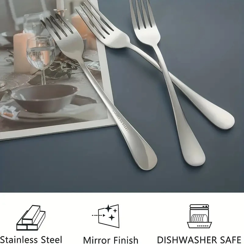 Stainless Steel Dinner Forks Tableware Set Salad Forks Dessert Fork luxury Dinner Fork For Home Kitchen Dishwasher(7.3in） 12Pcs telescopic forks