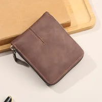 2025 new men's wallet short horizontal zipper three fold zero wallet retro casual buckle square bag 2