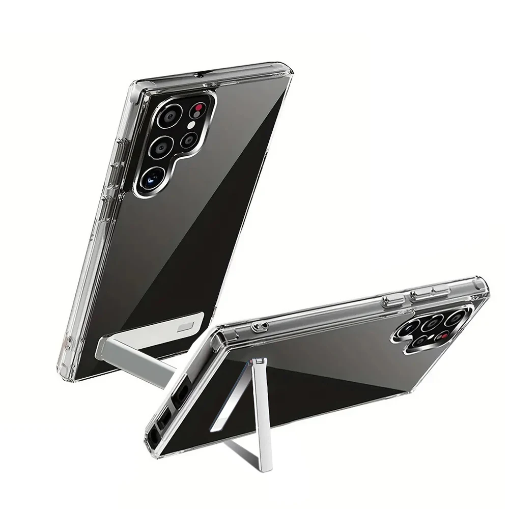 Clear Mobile Phone Case with Metal Kickstand - Shockproof Back Cover