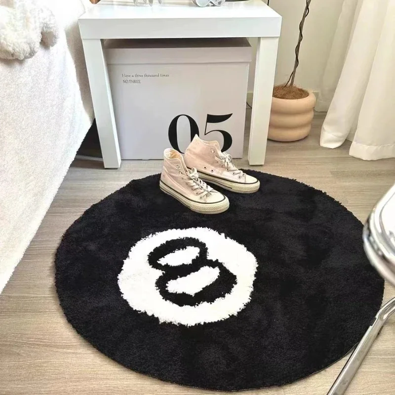 

Simulation Billiards 8 Ball Rug Kids Bedroom Retro Black No. 8 Carpet Drop Round Tufting Soft Chair Pad Anti-slip Bath Floor Mat