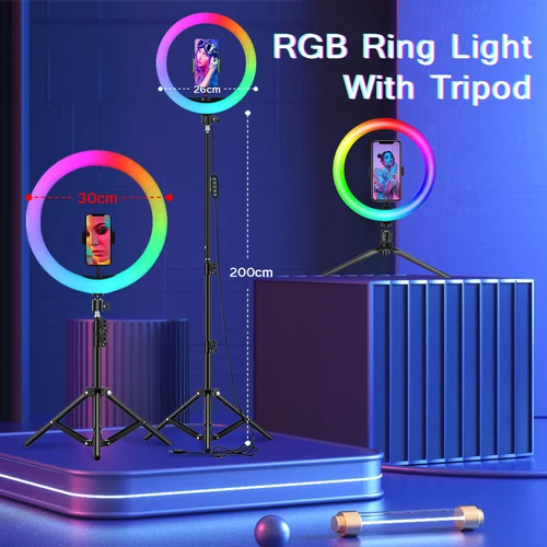 RGB 컬러 소프트 링 라이트, 긴 팔 태블릿 삼각대, 사진 조명, 셀카 링 라이트, 원형 램프, 전화 홀더 스탠드 3