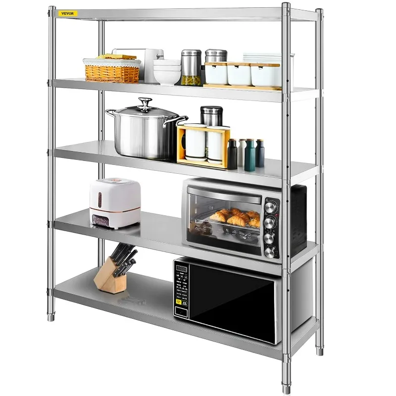 VBENLEM Stainless Steel Shelving 60x18.5 Inch 5 Tier Adjustable Shelf Storage Unit Stainless Steel Heavy Duty Shelving display shelf frame signs signage metal stanchion holder stainless steel for retractable belt stanchions office landscape