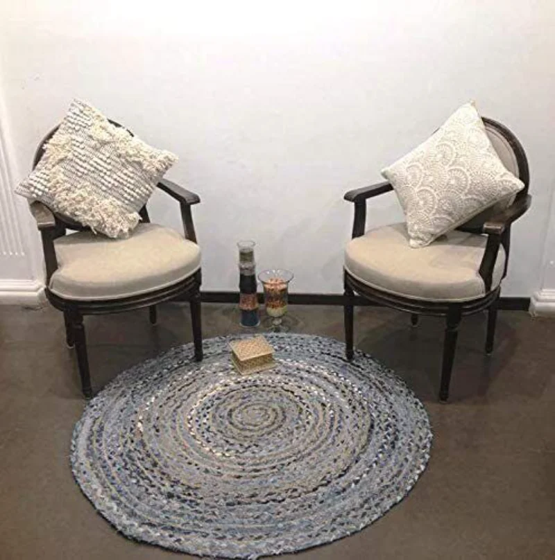 

Rug 100% Natural Denim Jute Handmade Reversible Area Carpet Living Modern Rug Prayer Mat Muslim