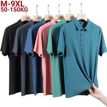 남성용 초대형 사이즈 L-8xl, 비즈니스 캐주얼 스타일, 아이스 촉감, 부드럽고 부드러운 폴로 셔츠, 흰색 반팔, 폴로 탑, 6 가지 색상, 여름