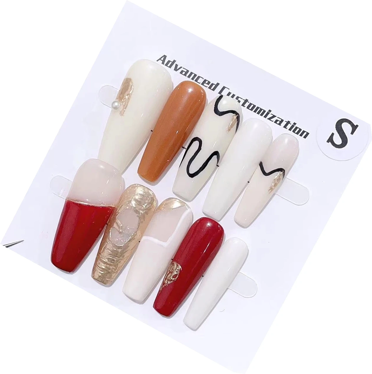 

Emmabeauty золотые края богини длинный гроб съемный высококачественный отбеливающий ручной работы пресс на ногтях № D973