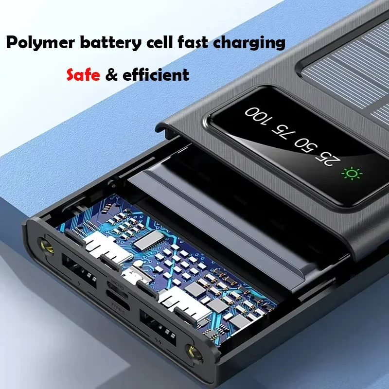 Portable Battery Charger Xiaomi Solar Power Bank 200000mAh Large Capacity Mobile Power Fast Charging Dual USB 4-Cables For iPhone Samsung
