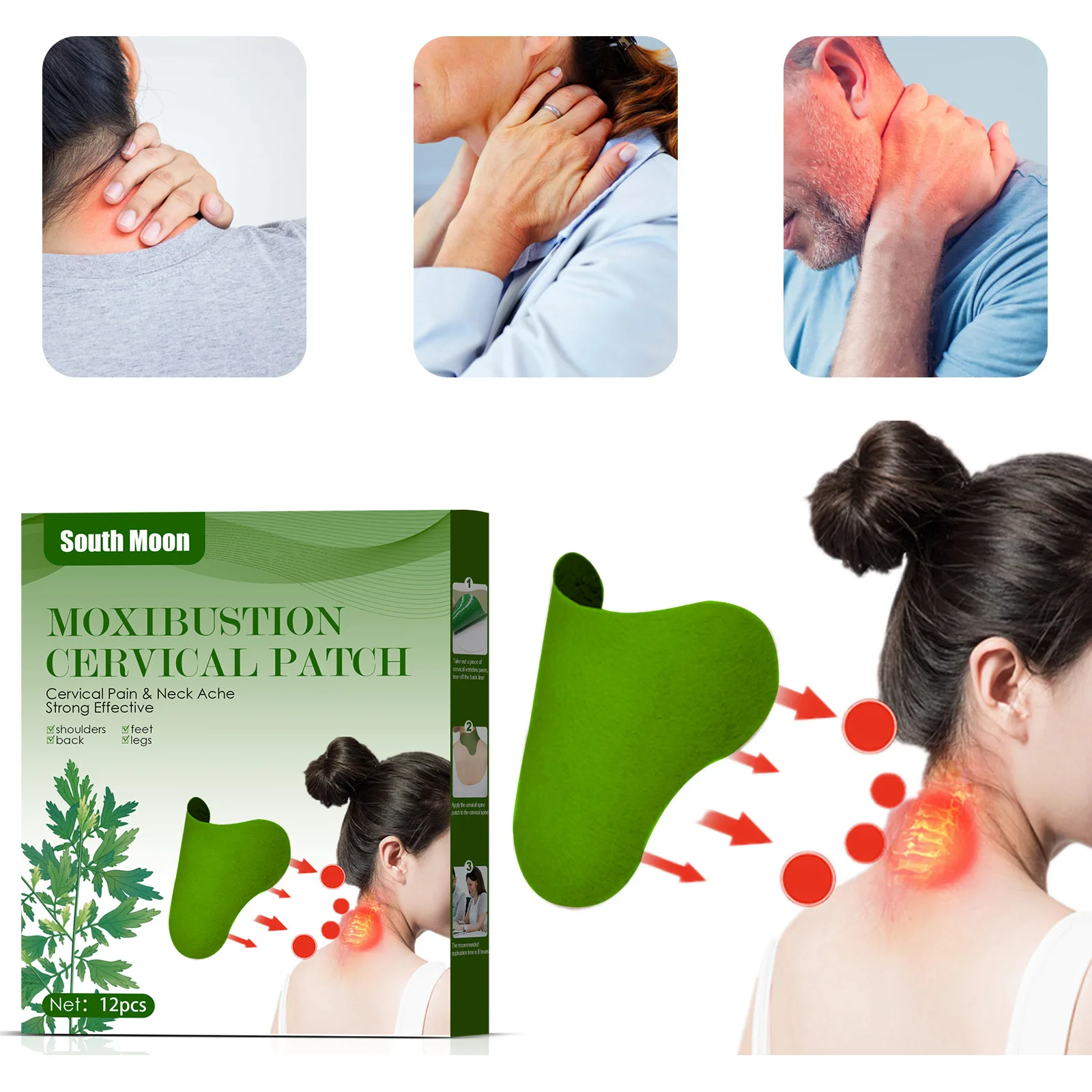 

12pcs Moxa Grass Relieving Cervical Neck Pain Patch Hot Apply Cervical Neck Heating Patch Warm Moxibustion Moxa Grass Patch