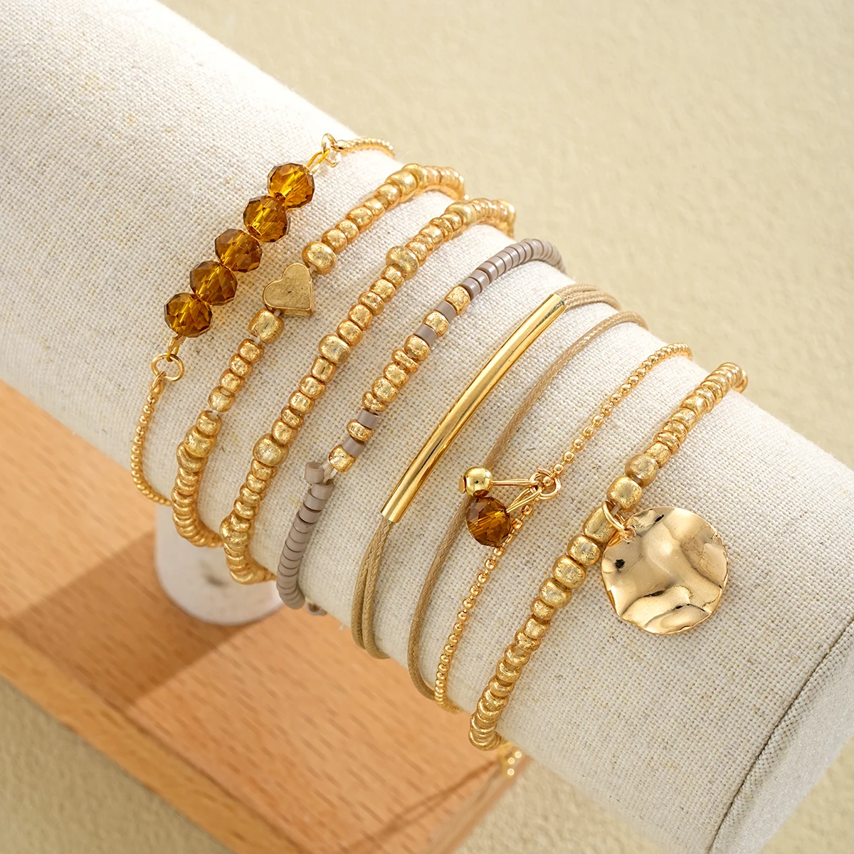 7 قطعة/المجموعة البوهيمي القلب الخرز أساور للنساء أنيقة كريستال جولة قلادة أساور مرنة مجموعة الأزياء حزب مجوهرات هدية