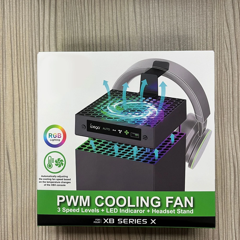 Xbox 시리즈 X 콘솔용 RGB 냉각 선풍기, 3 단계 속도 조절 가능, 선풍기 냉각 시스템, 헤드셋 홀더 포함, 방열 선풍기