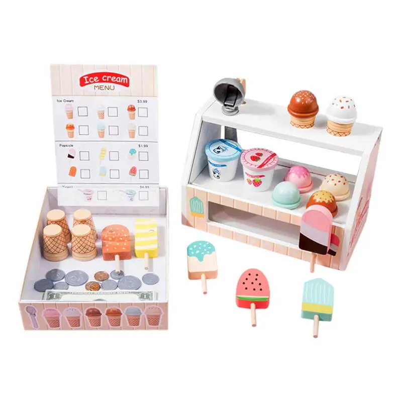 

Toy Ice Cream Set Ice Cream Counter Toy Pretend Play Food Wooden Scoop And Serve Fake Ice Cream Food Toys Kids Kitchen