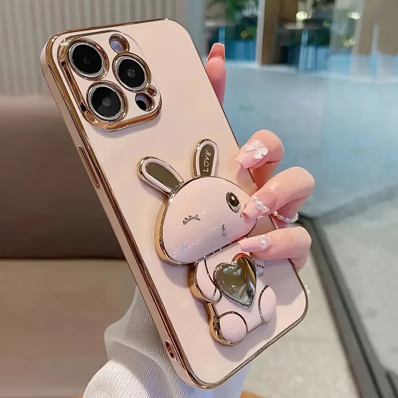 Sleek Electroplated Rabbit Stand Protective Phone Case