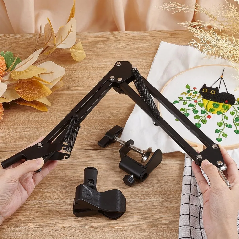 Black Embroidery Table Stand Kit 8mm Hole Hand Embroidery Stand Lap Folding Cross Stitch Stand Clamp Hand Embroidery Hoop Holder