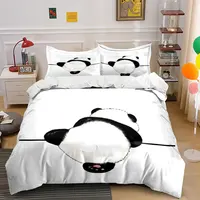 Ensemble de housse de couette à motif panda vue de dos, imprimé numérique, literie en polyester coloré avec fermeture à glissière, pour cadeaux pour enfants 1